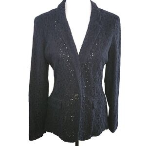Dana Buchmann Black Lace Cut Out Blazer Jacket Women's Size 4‎